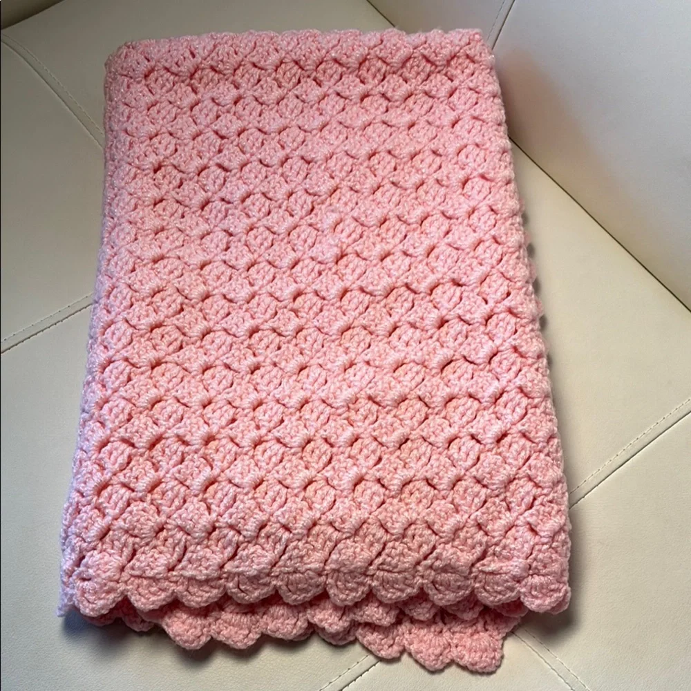 Homemade Pink Textured Knit Throw Blanket